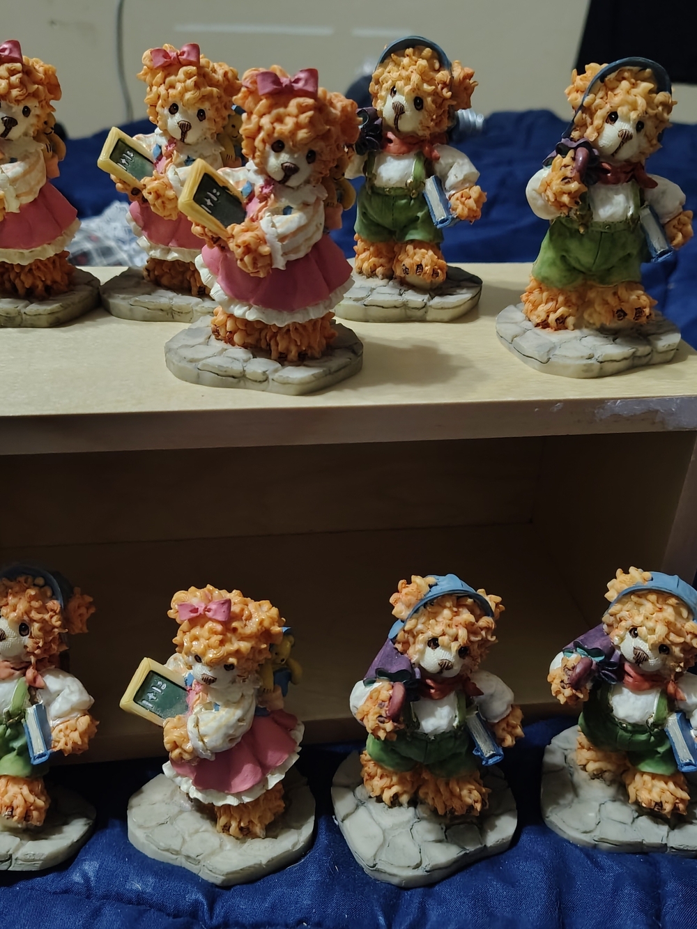 Whimsical Orange Bear Figurine - Pink Dress & Green Overalls Home Accent